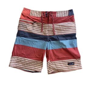 Patagonia Board Shorts Mens 33 Red Blue Striped Swim Trunks Surf Beach STY86543